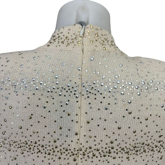 St. John Evening Embellished‎ Gold Silver Cream Mock Neck Sweater Size M Vintage - Picture 7 of 11